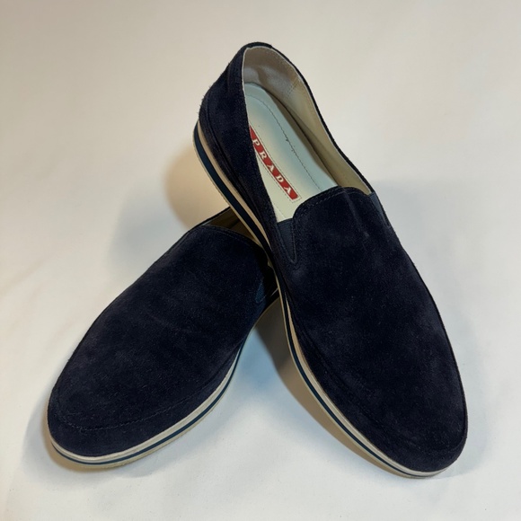 Prada Navy Suede Loafer Shoes